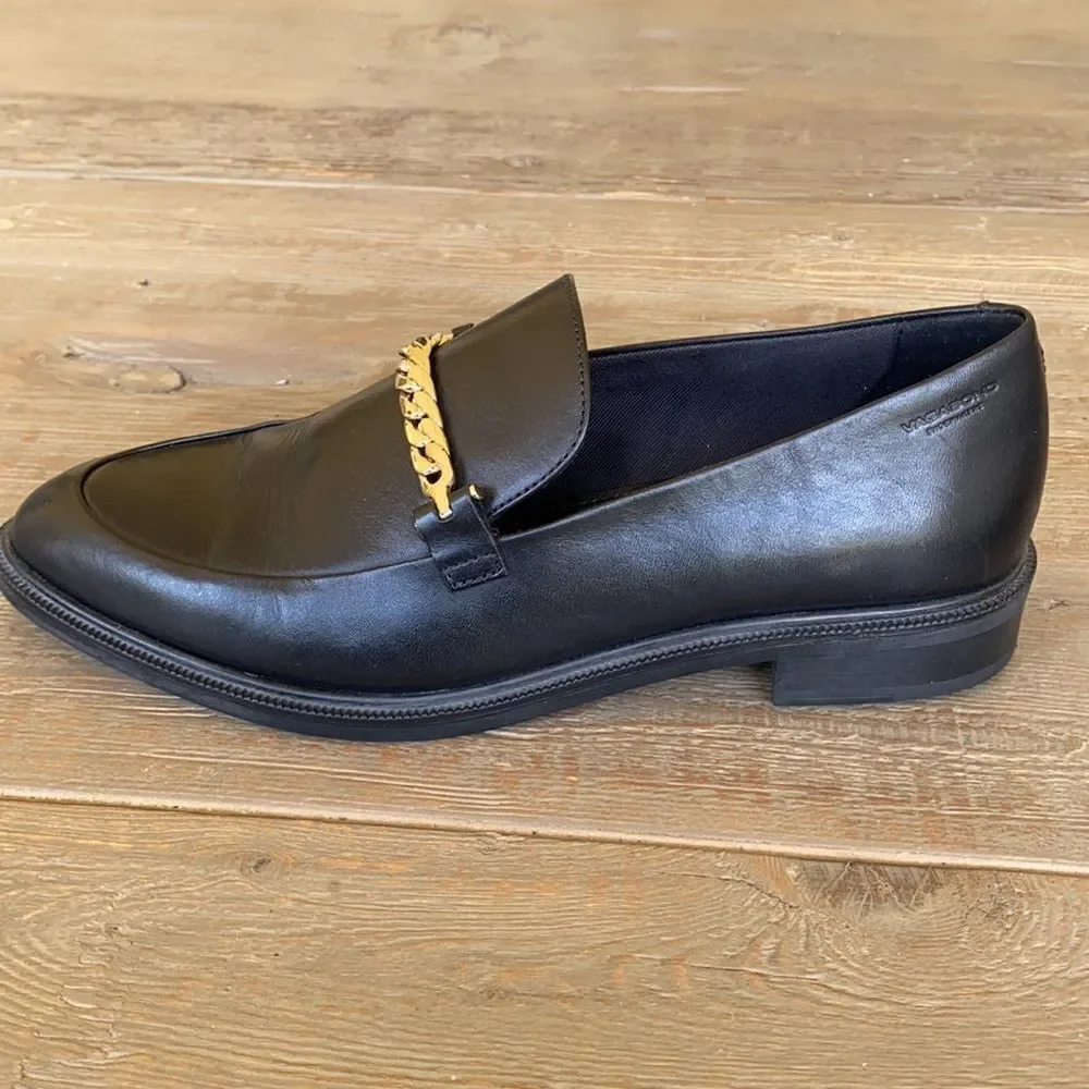 Free People Vagabond Frances Black Leather Loafer w/ Chain Detail EU 38 / US 7.5